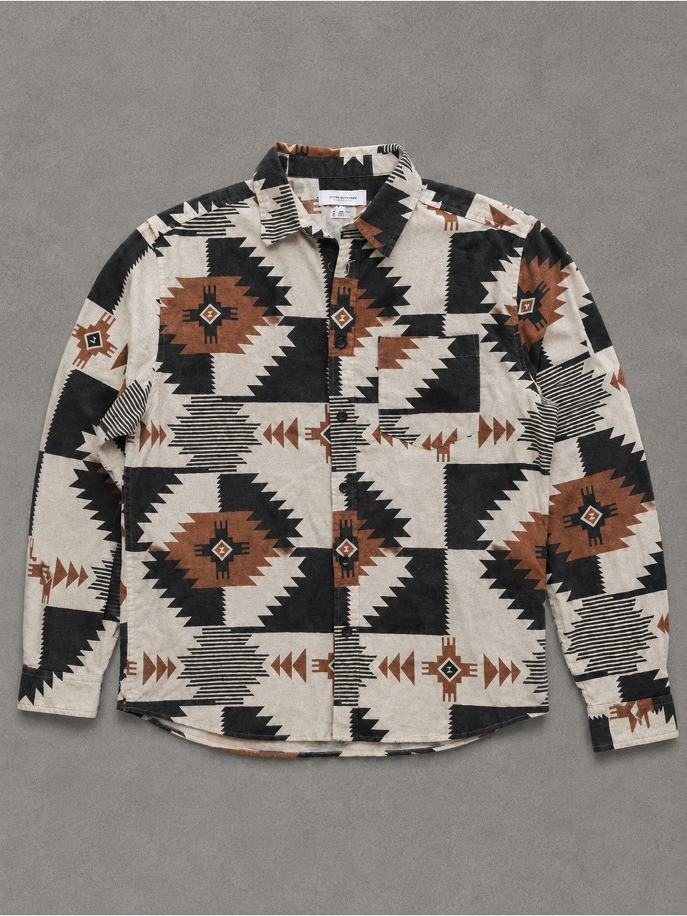 Urban Outfitters Western Beige Black and Brown Aztec Button-Down Shirt Size Med